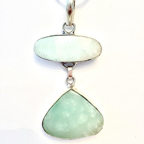 Jewelry - Gorgeous, 2 inch, 2 stone, Hemimorphite pendant on a silver chain.